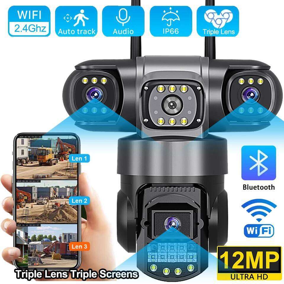 V380 Pro WiFi IP Camera Outdoor 12MP 6K Lenses Triple Screens Security Video Monitor Night Vision Waterproof CCTV Cameras 26W0306