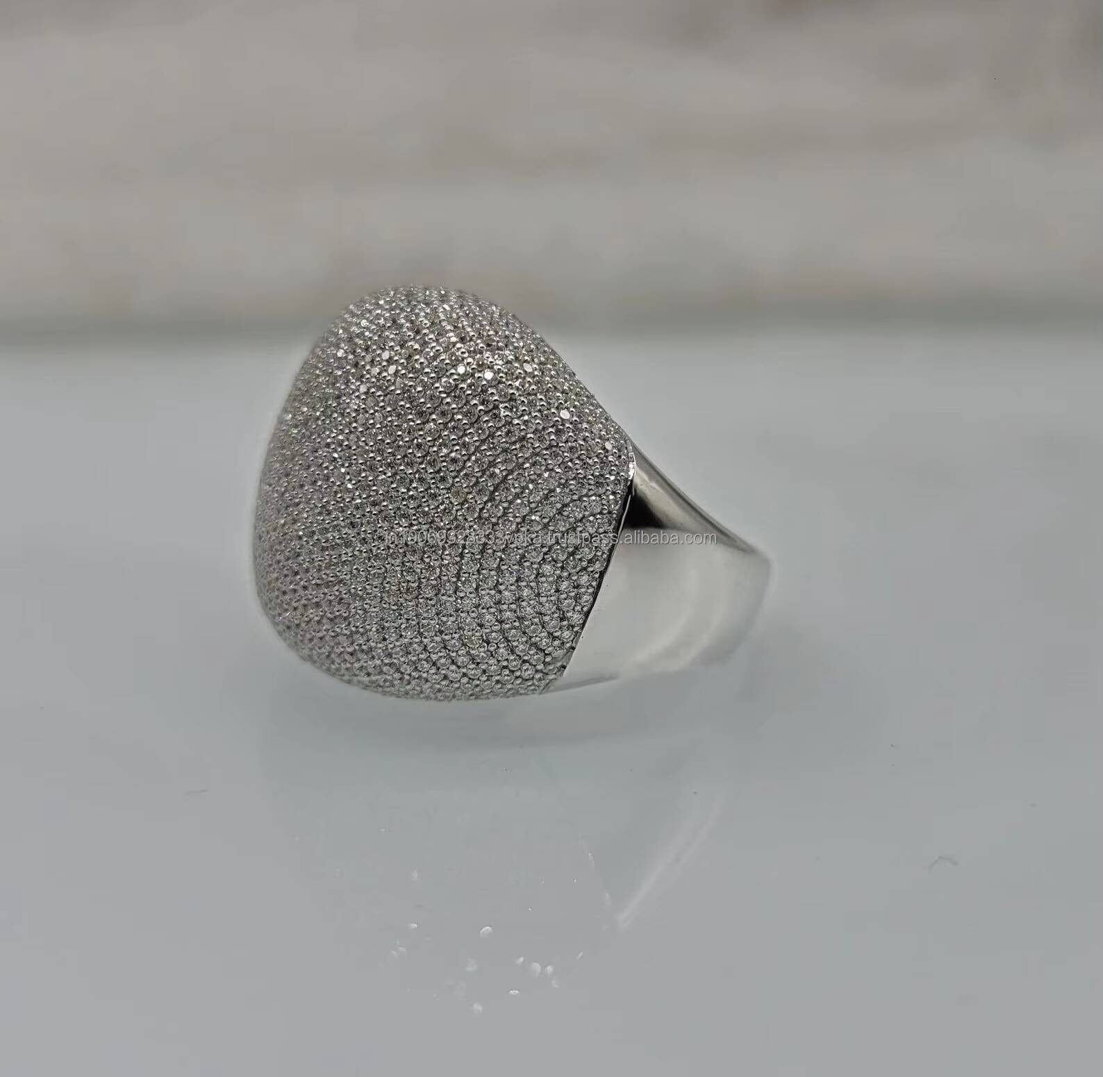 Round Cut Moissanite Diamond Hip Hop Ring Iced Out Pinky Ring Custom Bustdown Cocktail Ring 925 Sterling Silver Grooms Jewelry
