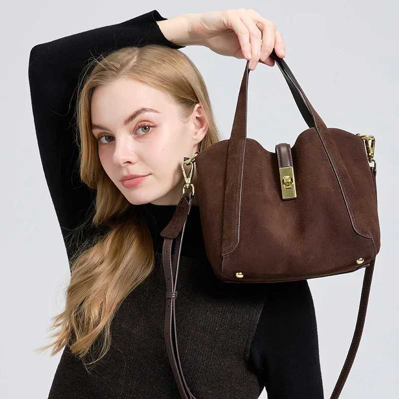 Autumn And Winter Womens Natural Suede Leather Handbag Female Designer Crossbody Shoulder bag Leather Tote Bags H260306