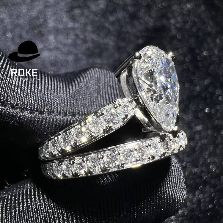 Elegant Stackable Diamond Rings for Women9K-18K White Gold Lab-grown Pear-shaped Center Diamond Accented by Round-cut Diamonds