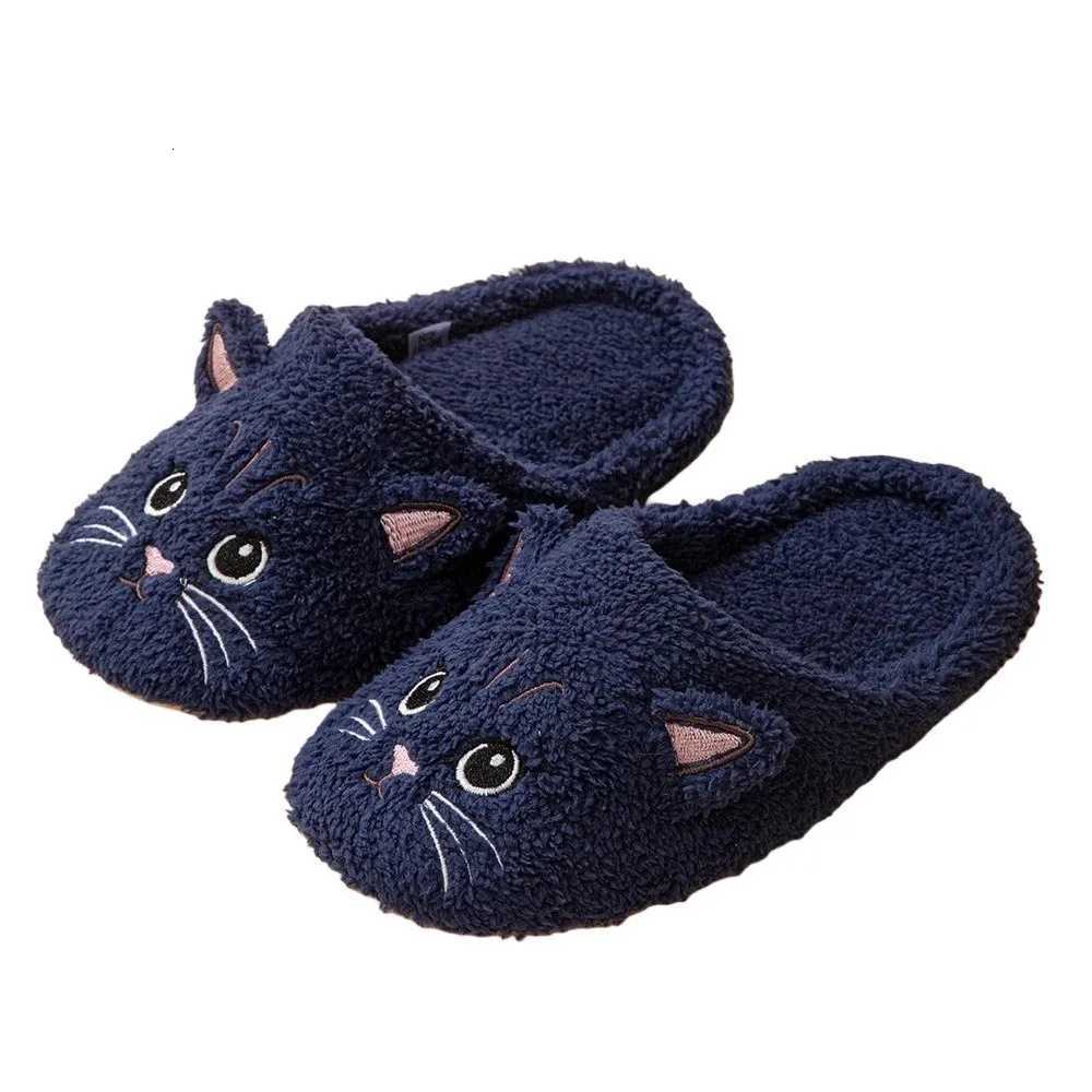 Cat Pattern Print Womens Cotton Slippers Winter Warm Soft Fabric Couple Slippers Comfortable Fluffy Texture Home Slippers S260305