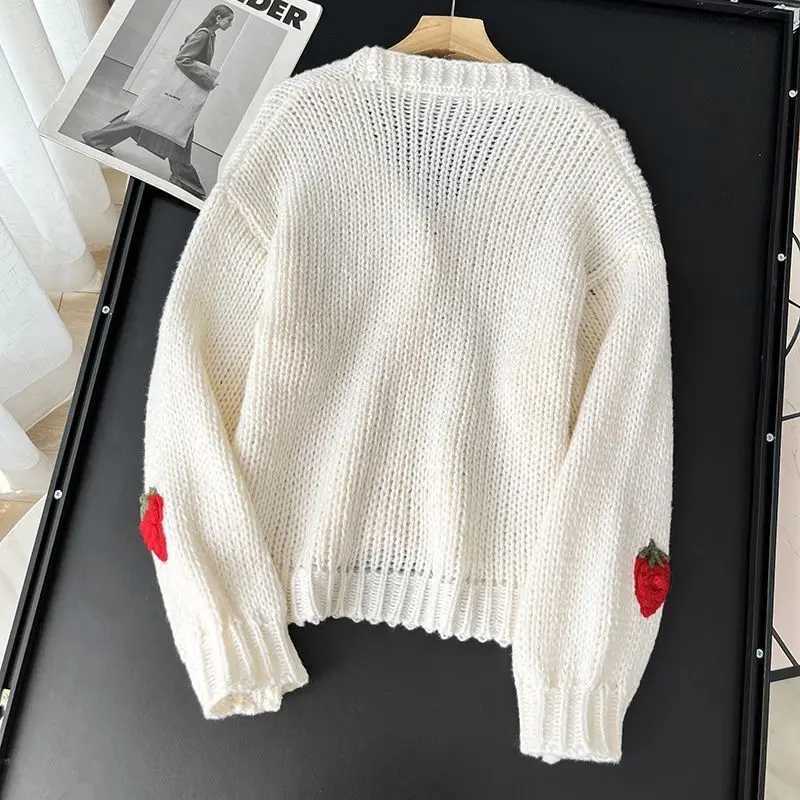 Knitted Cardigan 2025 Autumn Sweet V NeCK Jacquard Sweater Coat Knitwear Gentle Korean Fashion Sweater Crop Top M260306