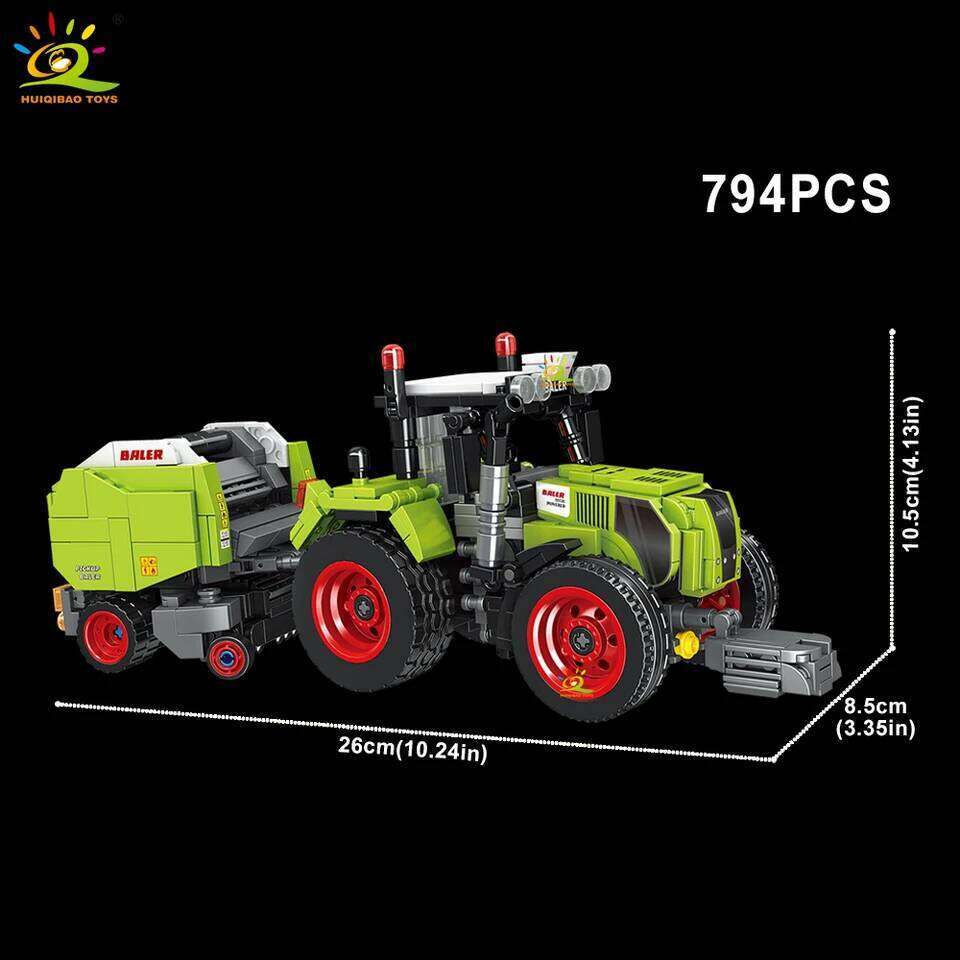 HUIQIBAO Farmer Truck model Building Block Tractor Cultivator Harvester Vehicle MOC Car Brick City Construction Toy For Children Z260306