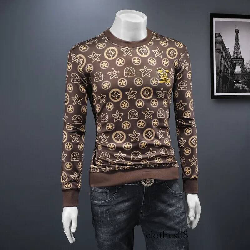 Men's Faionable Printed Base irt Trendy Streetwear Sweatirt Casual Sle Long Sve round Ne Geometric Pattern Cotto...