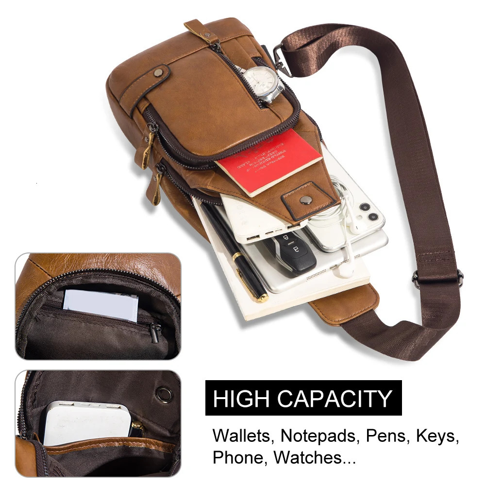 HUMERPAUL Mens Usb Chest Bag 100 Genuine Leather Crossbody Shoulder Bags Multifunction Travel Outdoor Messenger Pack Fashion 260305