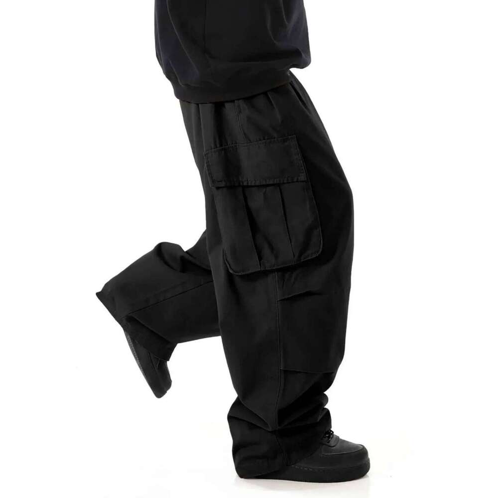 plus Size Men's Workwear Wide Leg Pants Loose Street Style Trendy Cargo Trousers
