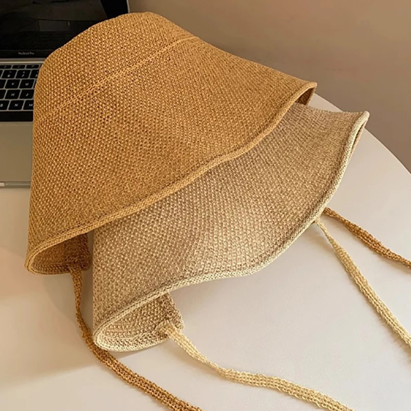 Linen Straw Regency Bonnets Hats For Women Sun Hats Bow Beach Cap Big Wide Brim Cloche Hat Chapeau Femme Lace Up Outdoor Summer 260228