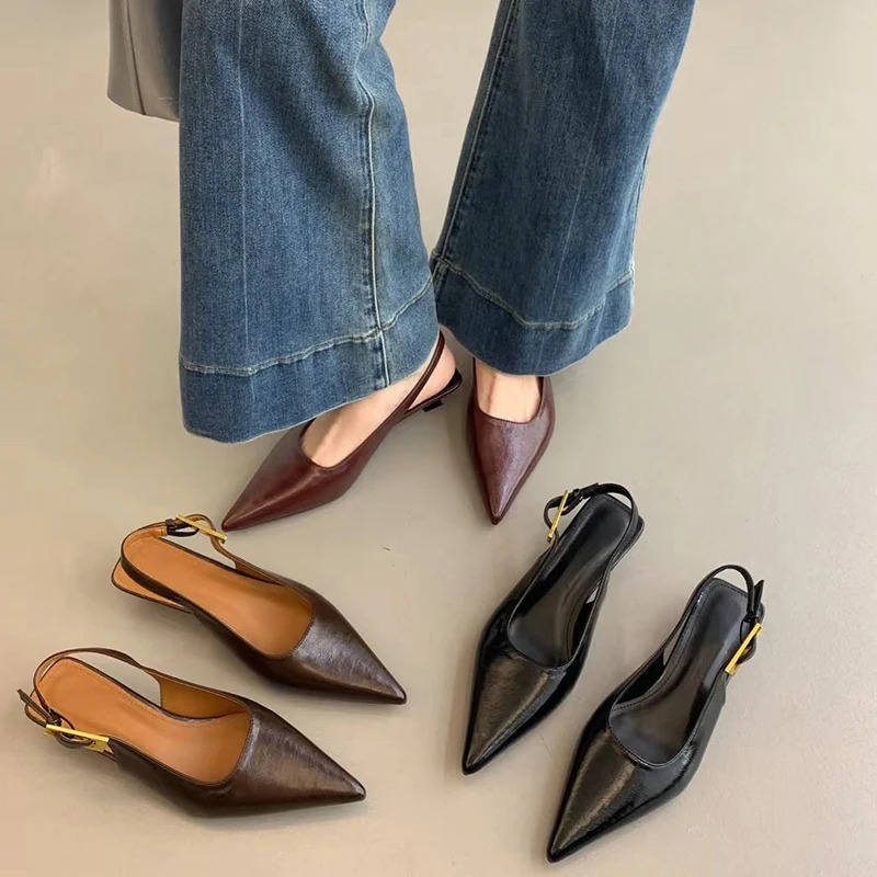 Summer Pointed Toe Women Sandals Fashion Singbacks Mules Shoes Ladies Elegant Low Heel Stripper Party Sandalias 260303