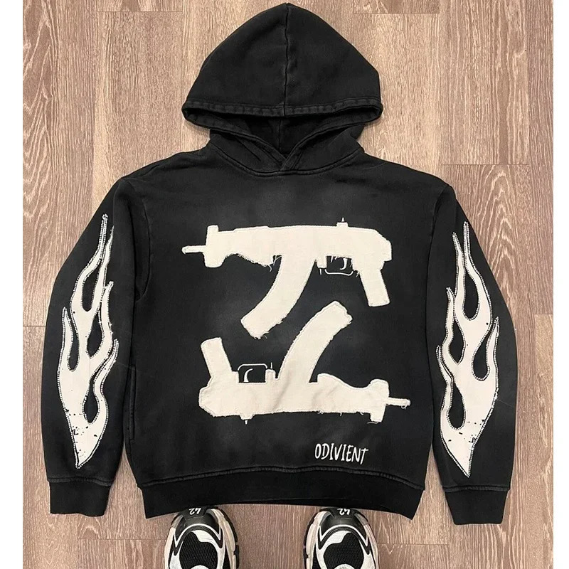 Vintage High Street Personalized Letter Printed Men Hoodie Y2K Harajuku Gothic Punk Men and Women Sportswear streetwear 260304