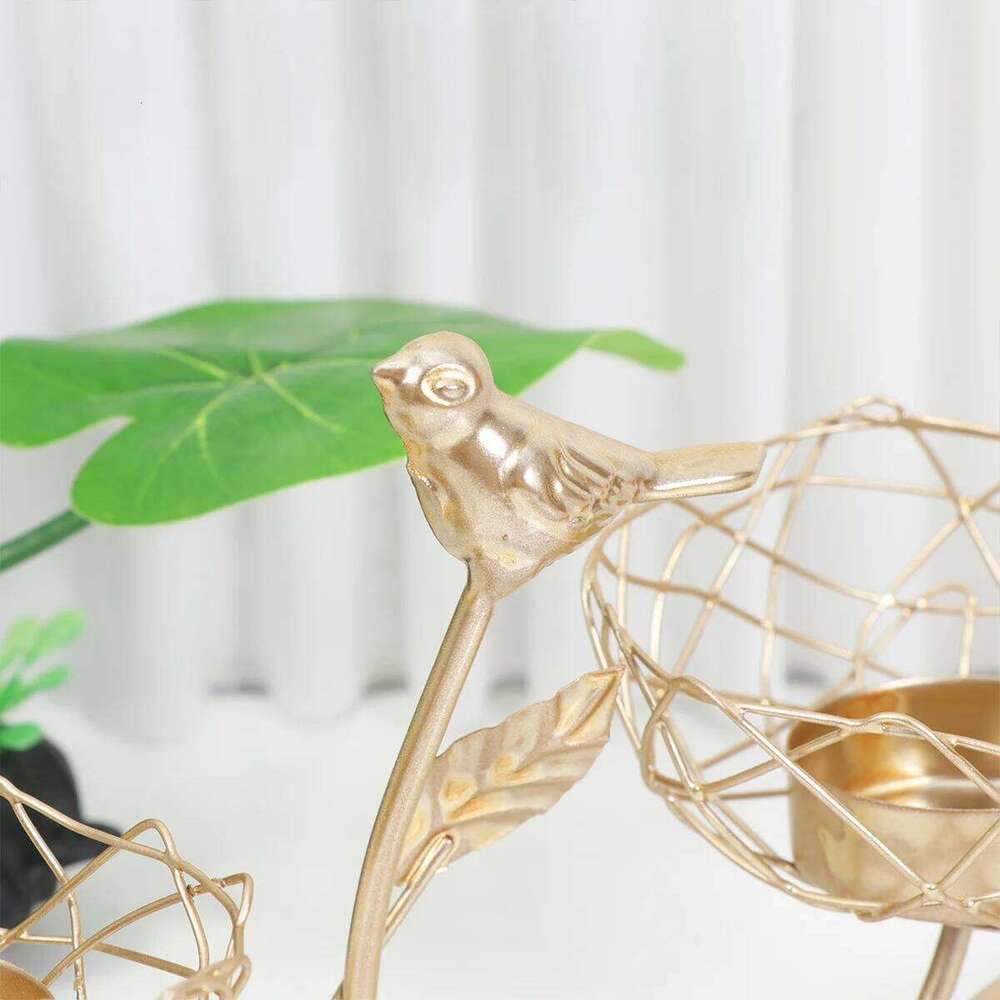 1pcs Nordic Style Iron Holder Tree Branch Design Small Bird Decorative Candlestick For Home Office Wedding Party Golden XJ260305