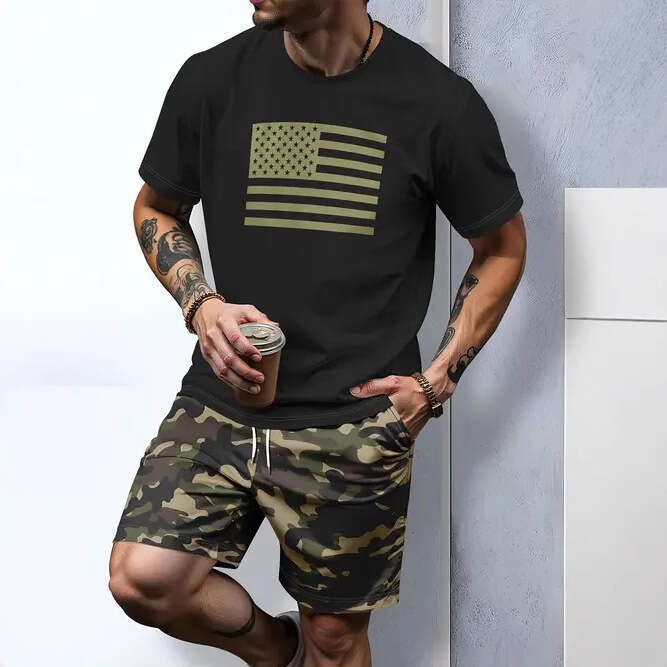 2025 Summer New Men's Casual Fashion Sports Trend Round Neck Lightweight Comfortable Short Sleeve Long Pants Set