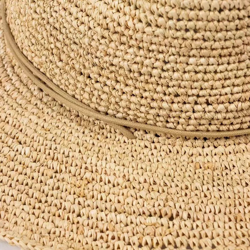 Fashion Spicy Girl Hand Crochet Raffia Hat Women Ken Bean Style Sun Hats Tie Western Cowboy Jazz Top Panama Vacation Beach Caps 260228