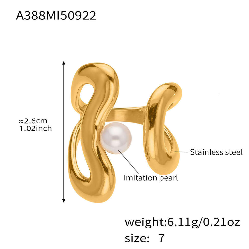 New Imitation Pearl Design Stainless Steel 18K Gold-plated Open Ring Is Exquisite And Luxurious, Suitable For Women's Jewelry Wholesale