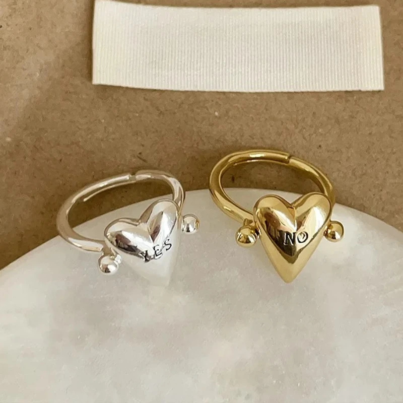 Smooth Rotatable Heart Ring for Women Men Vintage YES or NO Letter Adjustable Finger Rings Niche Couple Jewelry Accessory 260304