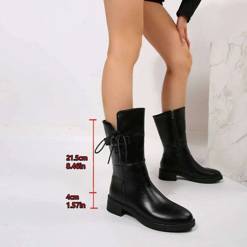 2025 Autumn/Winter New Style Casual Warm Round Head Side Zipper Solid Color Comfortable Women's Fashion Boots