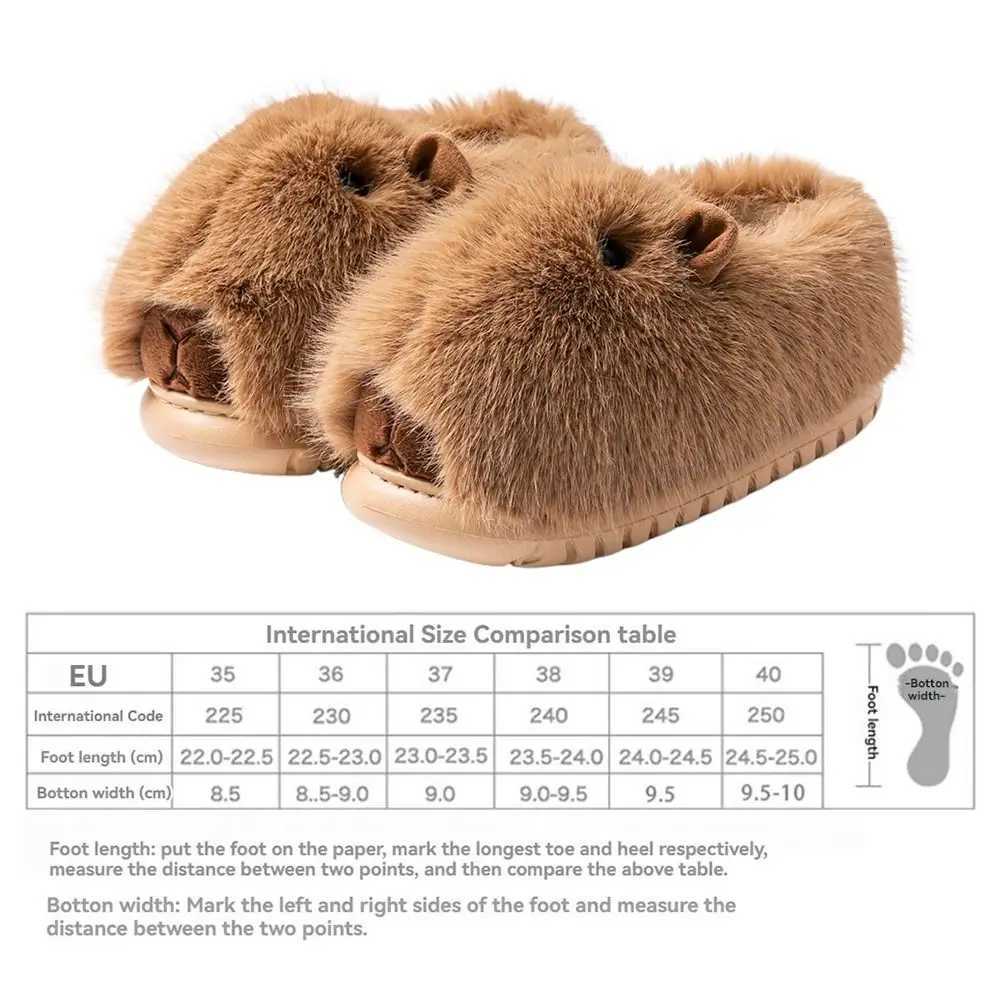 Fashion Comfortable Capybara Plush Slippers Winter Kawaii Cute Furry Animal Slippers Wrapped Heel Cartoon Couple Slippers Girls S260305