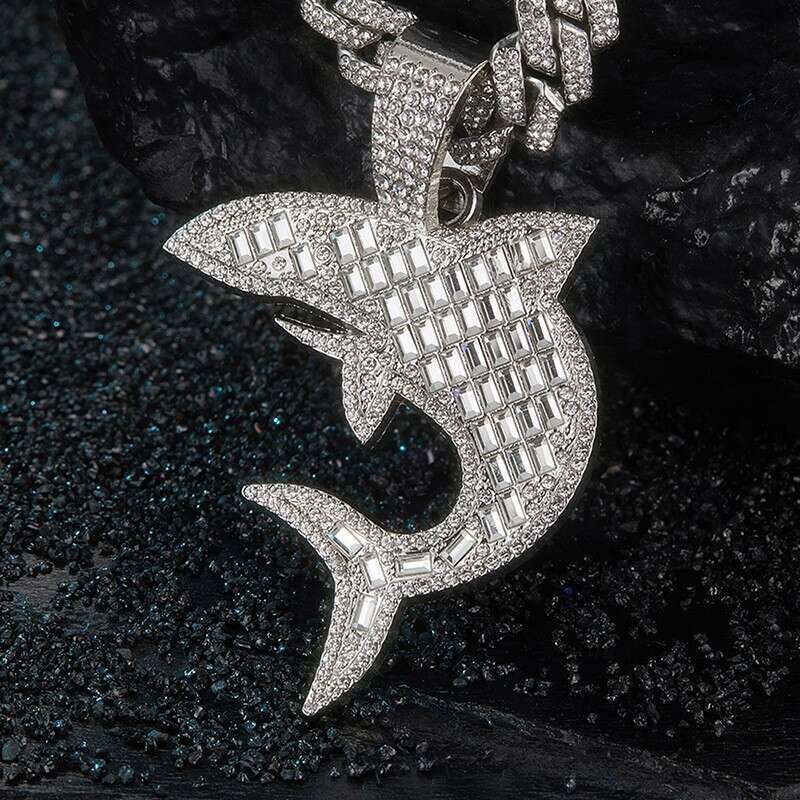 European and American hip-hop shark high-quality fashion T-cut diamond alloy Cuban chain necklace pendant, direct factory sale