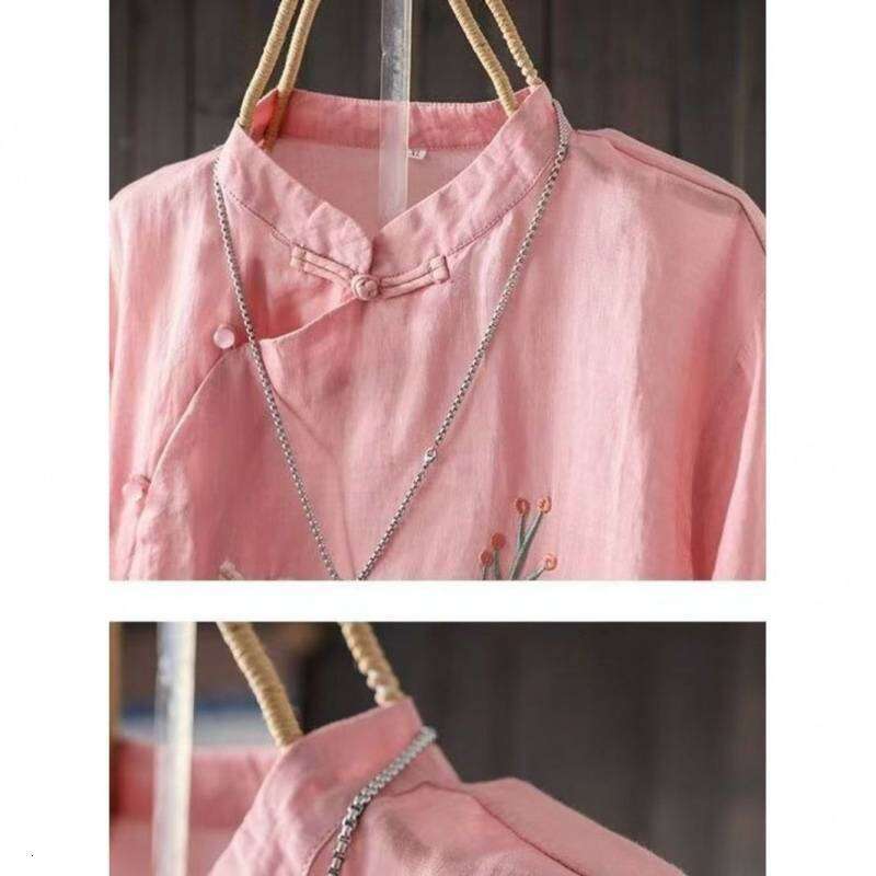 Mardi Hefxessdr Sve Embroidered Cotton Linen irt Thin Spring Autumn Women's Traditional Chinese Sle Zen Tea Ceremony Top Chinese style shirt wome