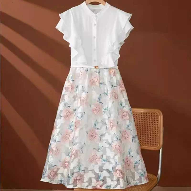 French fashion luxury tulle dress female summer new high-grade sense stitching embroidery temperament lotus leaf sleeve skirt X260306