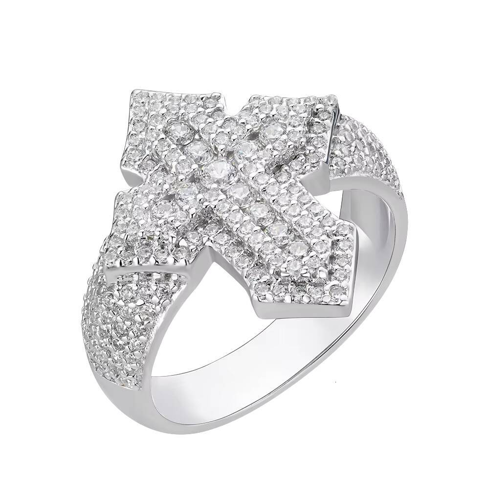 Hip Hop Fully Jewelry Iced Out Round Baguette VVS Moissanite Diamond 925 Sterling Silver Finger Square Ring for Mens
