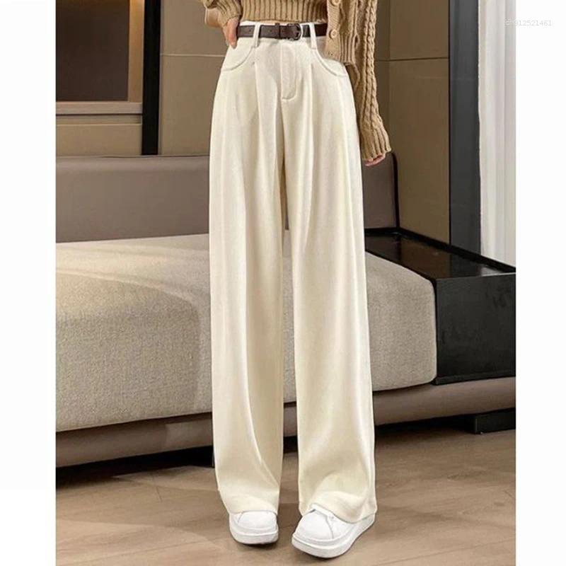 Women's Pants 2026 Women Concise Fashion Straight Leg Female Chic Rtero Designer High Waisted Trousers Lady Korean Daily Suit Slacks