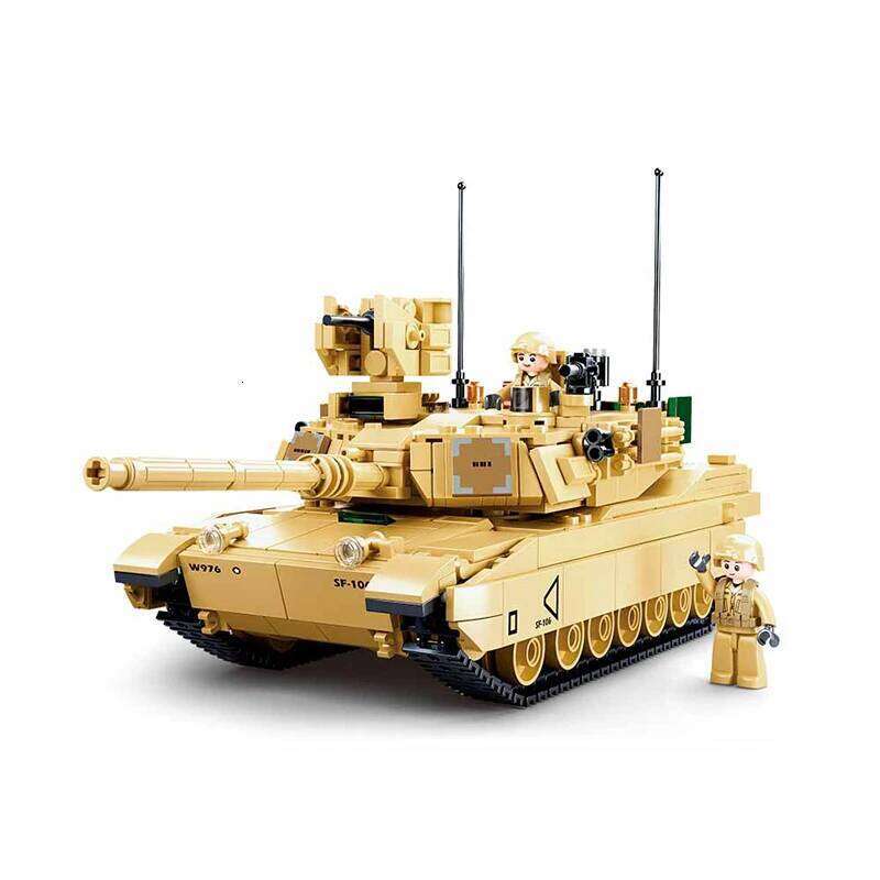 SLUBAN New World War II 2 Military USA Abrams M1A2 Battle Tank Chariot Building Blocks Army Classic Accessories Model Kids Toys Z260306