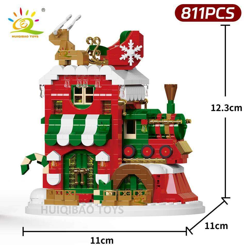 HUIQIBAO Christmas Elk Deer Santa Claus Building Blocks City Snow House Xmas Tree Decor. Bricks Set Toys for Children Kids Gift Z260306
