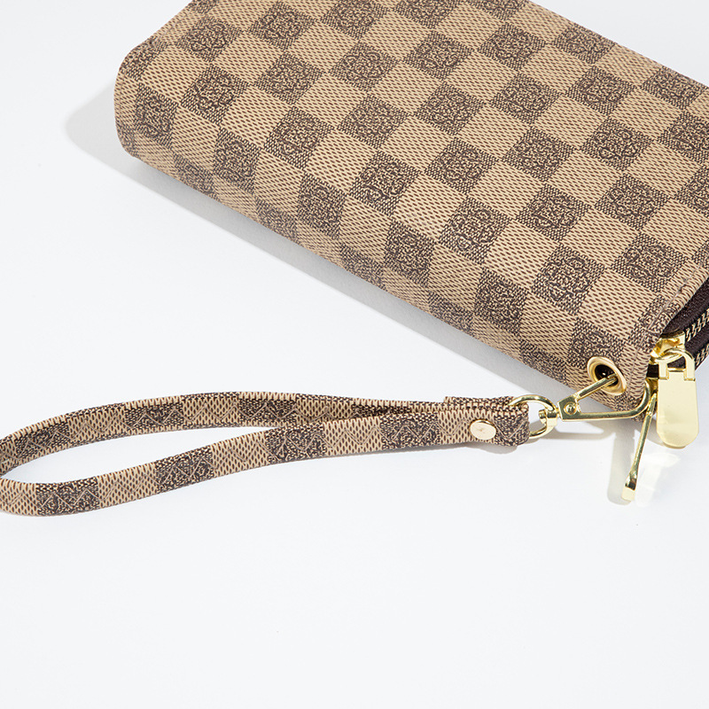 2026 Luxury Handbag Wallet Women New Retro Trendy Printed Checkerboard Large Capacity Clutch Double Zipper Phone Bag