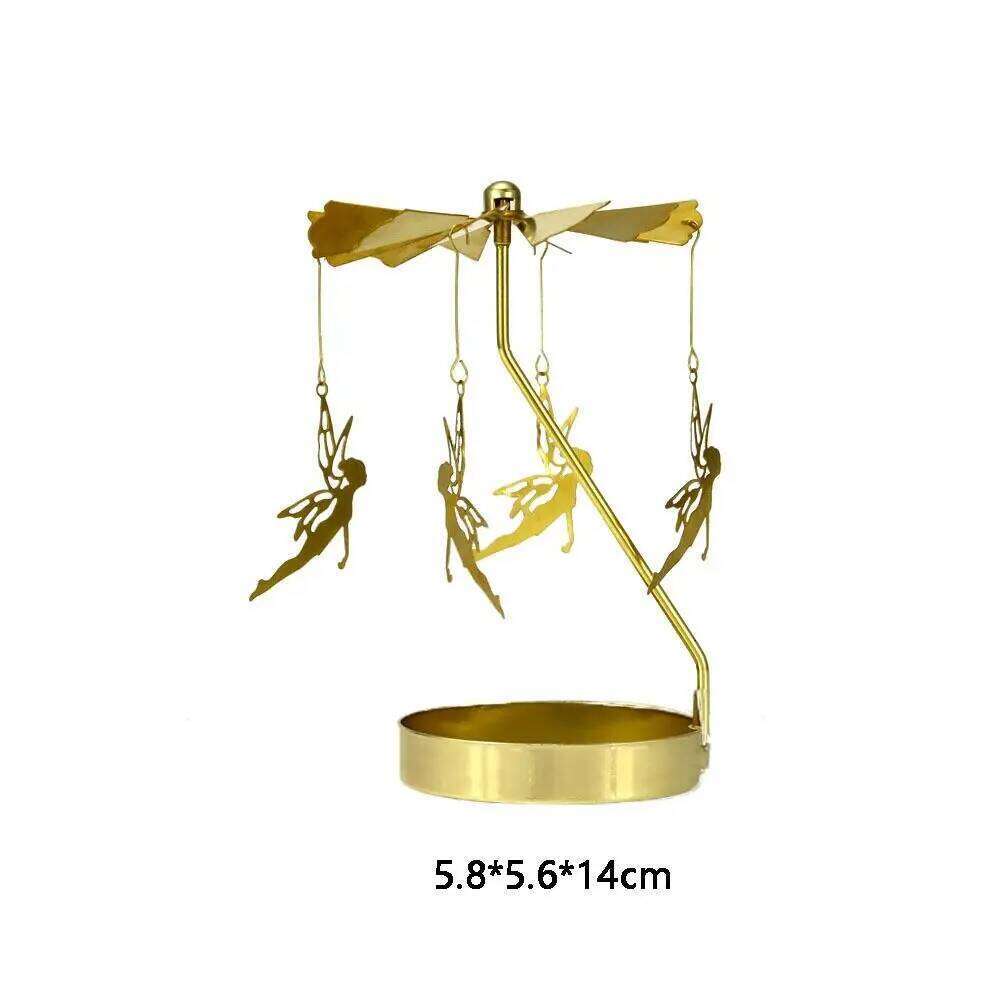 Metal Tea Light Gold Silver Hollow Christmas Rotating Candle Holder Angel Carousel Pattern XJ260305