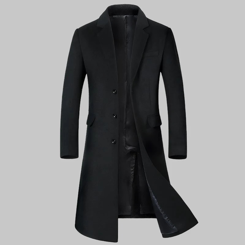 Mens HighQuality Autumn Winter Wool Coat Long Fashion Trench OvertheKnee Thick Cotton M4XL 260302