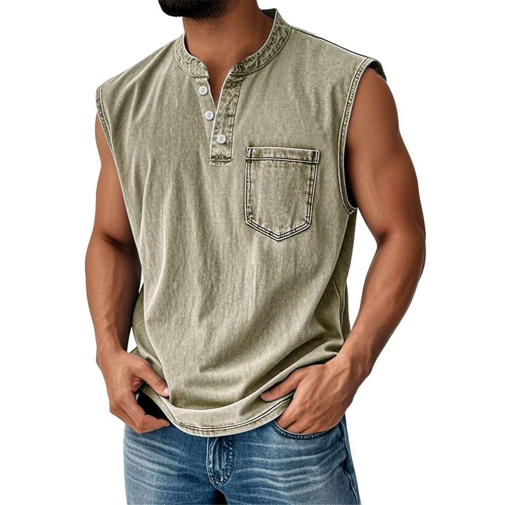 2025 European and American popular sleeveless Amazon young men's casual trendy open-front wish T-shirt wholesale