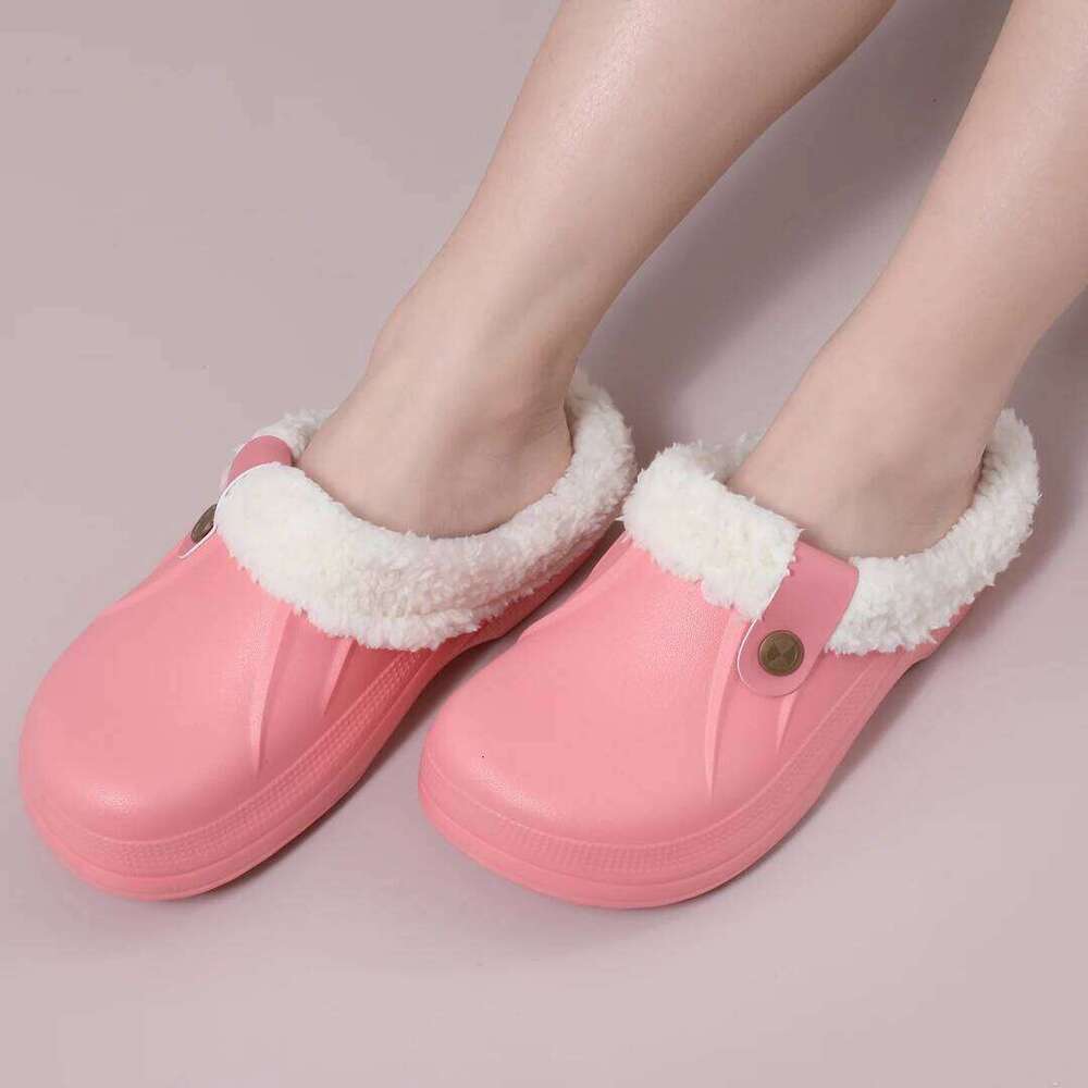 Litfun Female Clogs Couples Home Bedroom Fuzzy Slides Soft Sole Waterproof EVA Plush Women Warm Slippers Garden Shoes