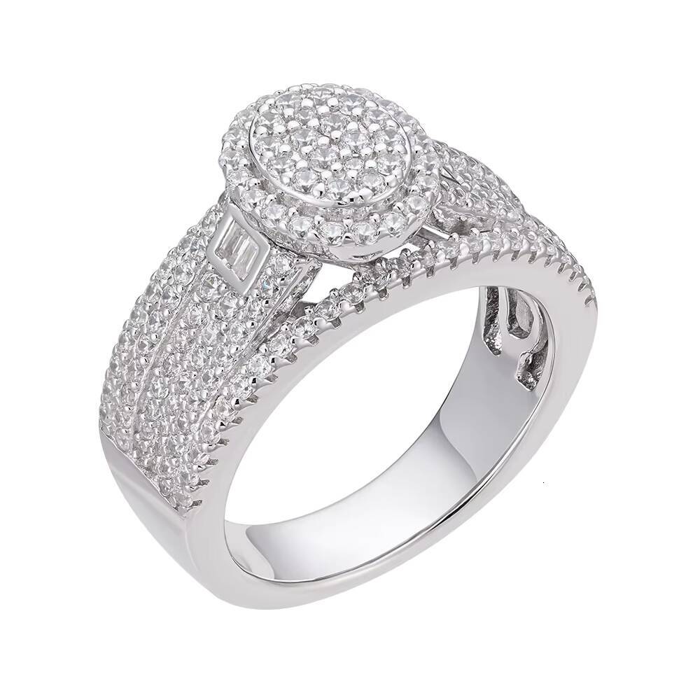 Hip Hop Fully Jewelry Iced Out Round Baguette VVS Moissanite Diamond 925 Sterling Silver Finger Square Ring for Mens