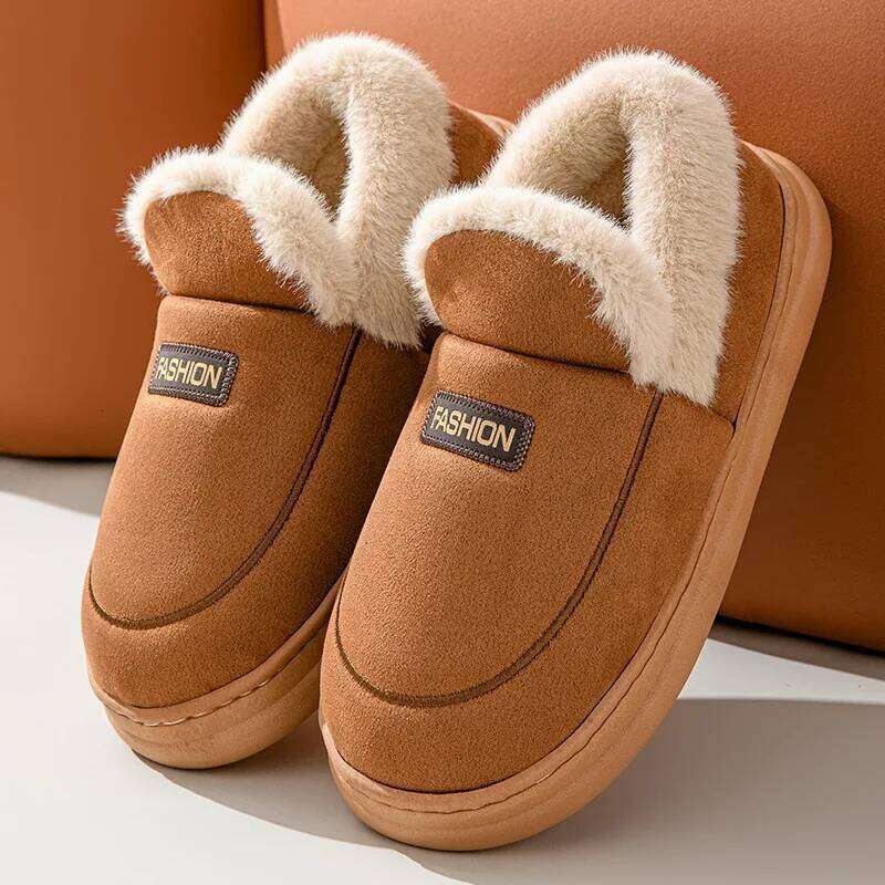Litfun Winter Plush Lining For Women Men Soft Sole Indoor Slides Anti-slip Fluffy Comfy Warm Outdoor Women's Slippers