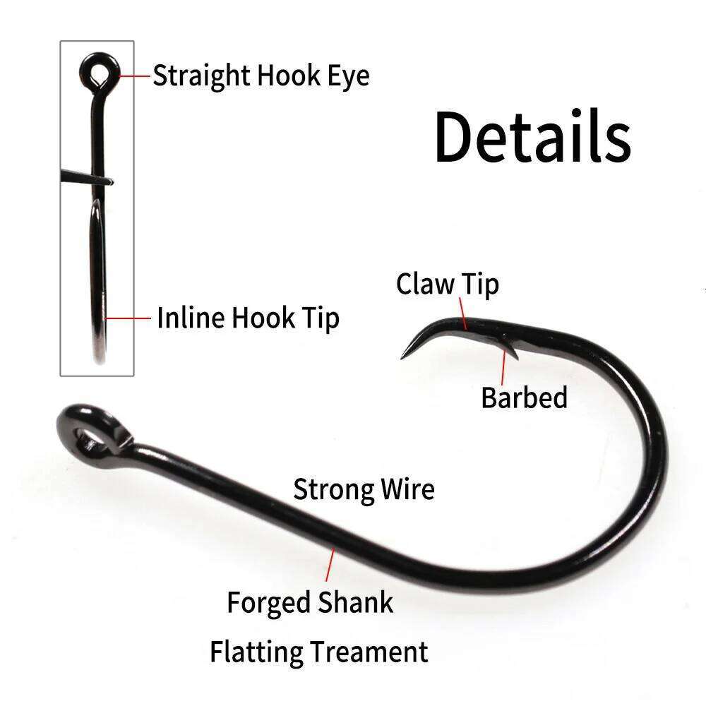 Elllv 20pcs Saltwater Fishing Inline Circle Hook Black Nickel Strong Fishhook 1 1/0 2/0 3/0 4/0 5/0 6/0 7/0 8/0 9/0 10/0 S260305