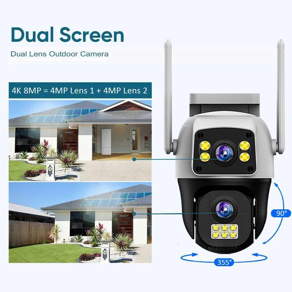 RDV V380 Pro 8MP WIFI/4G PTZ Outdoor Screen AI Human Detection Dual Lenses Security Protection IP Camera Two-way Audio 26W0306