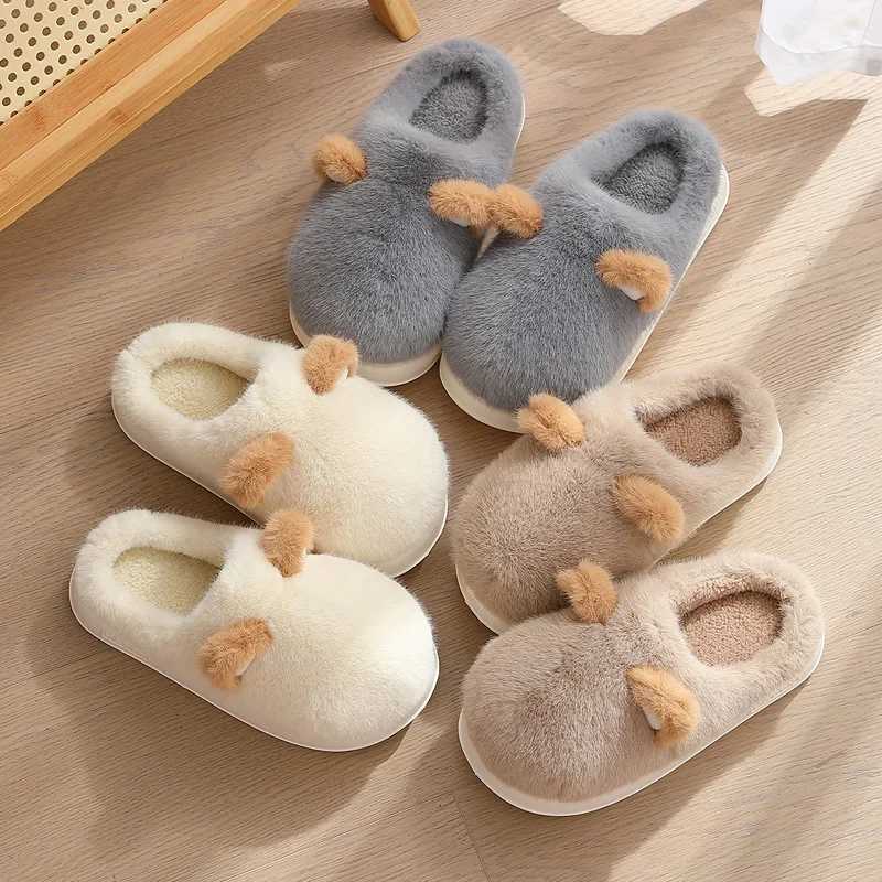 New Cotton Slippers Cute Furry Slides Indoor Anti-slip Flats Women Soft Winter Home Couples Men Platform Warm Plush Shoes S260305