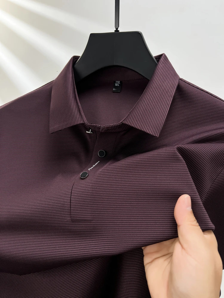 Summer Short sleeved High end Textured Letter Mens POLO Shirt Comfortable Silk Ice Feel Casual Business lapel T-shirt 260304
