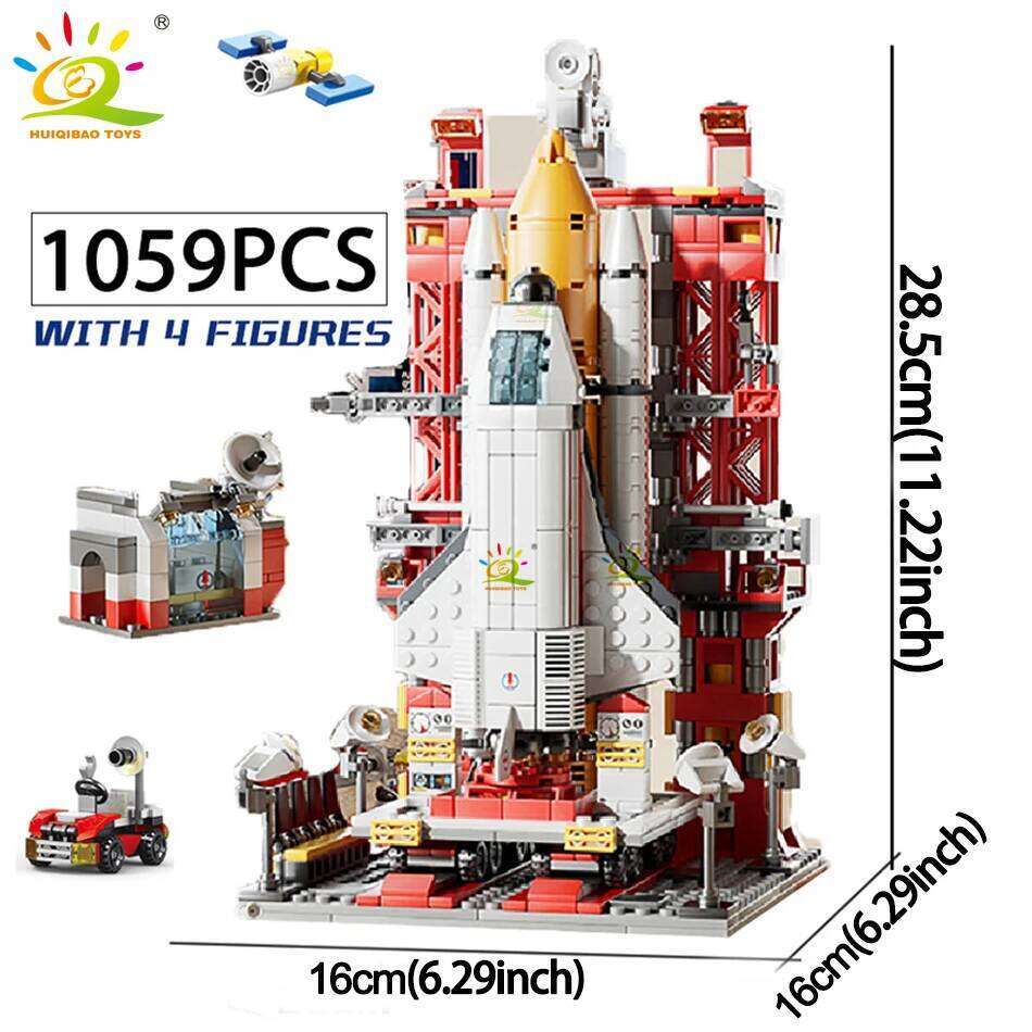 HUIQIBAO Space Aviation Manned Rocket Building Blocks With Astronaut Figure City Aerospace Model Bricks Children Toys for Kids Z260306