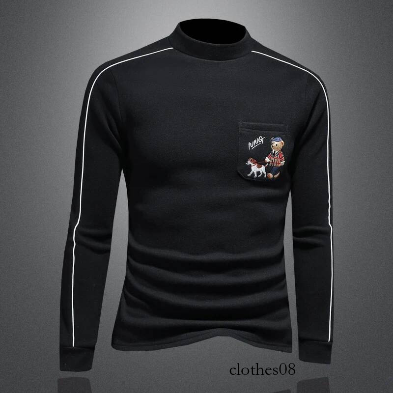 2026 Winter Thiened f High Collar Warm Wool Men's Slim Fit Base irt Korean Sle Fce Lined T-irt Casual Wear