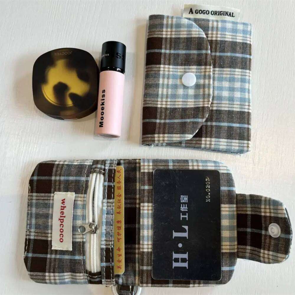 Canvas Retro Plaid Zipper Portable Mini Cash Wallet Coin Purse Multifunctional Cloth Envelope Wallets Women C260304