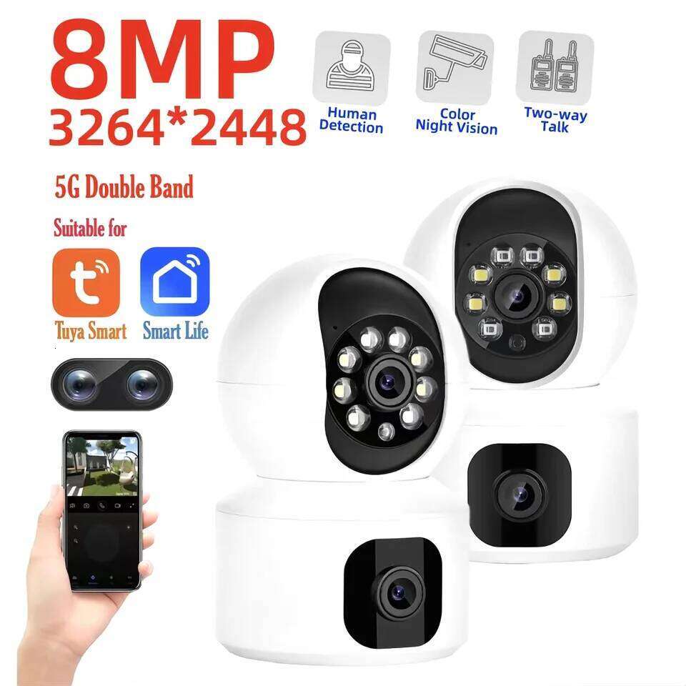 Tuya 8MP WiFi IP Dual Lens Baby Monitor Color Night Vision Human Automatic Tracking Video Smart Home Surveillance Camera 26W0306
