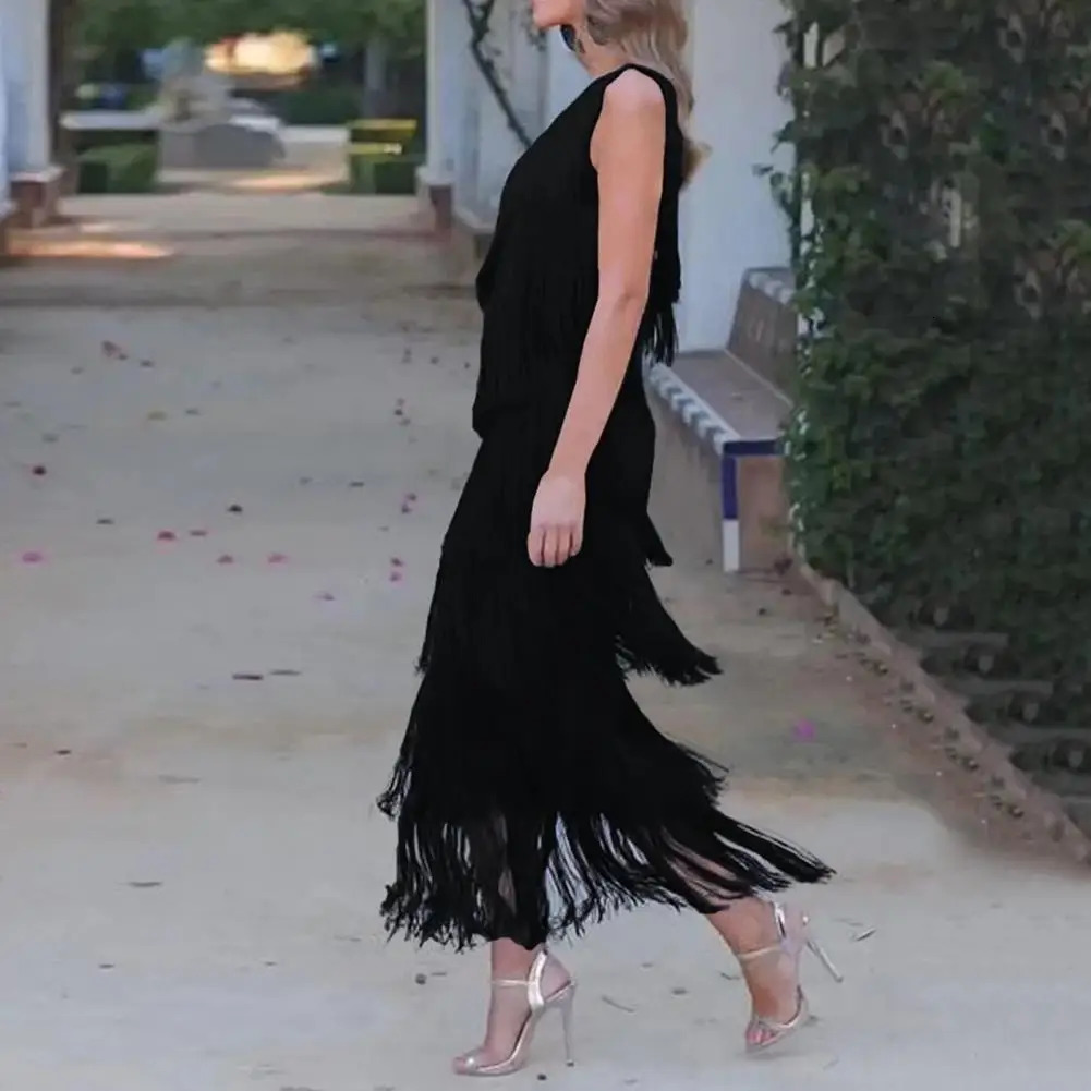 Spring Summer Dress Cocktail Party Elegant Fringed Tassel Evening for Women One Shoulder Maxi 260302