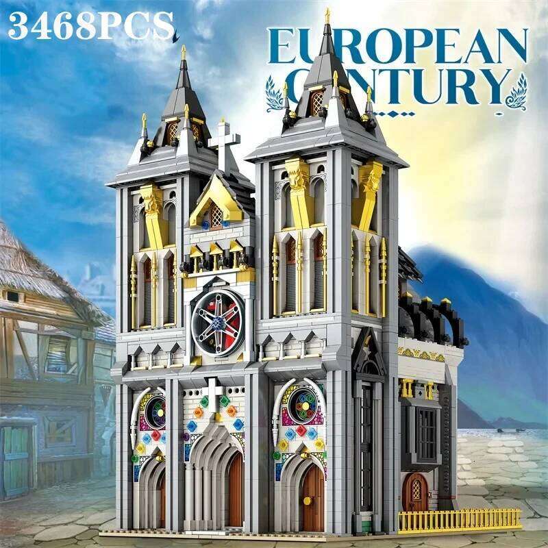 3468PCS Medieval Church Blocks European Street View Building MOC Bricks Model Desktop Decoration Toys For Children Gift Z260306