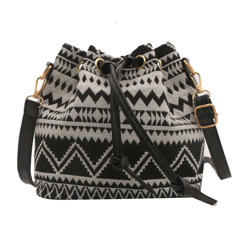 Tote New Chinese Style Fabric Ethnic Inspired Cotton Linen Shoulder And Crossbody Trendy New Drawstring Bucket Bag Niche Women S Bag