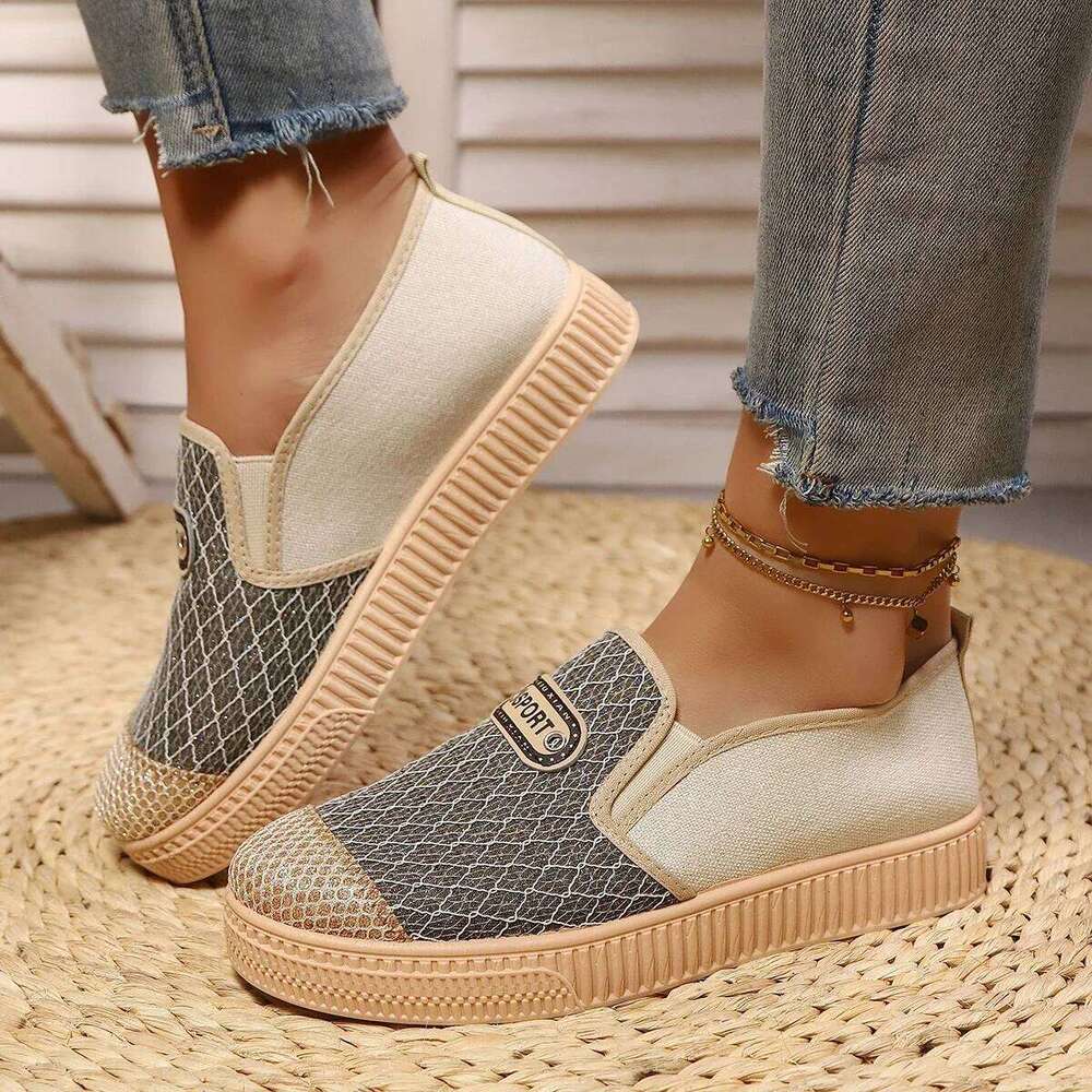 2025 New Hot Sale Slip on Women's Vulcanize Shoes Round Toe Sequins Solid Outdoor Platform Casual Comfortable Shoe