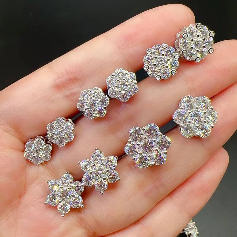 Hot Top Selling Pass Diamond Tester Fine Jewelry 925 Silver 8mm 12mm 15mm Flower Earrings Vvs Moissanite Stud Earrings