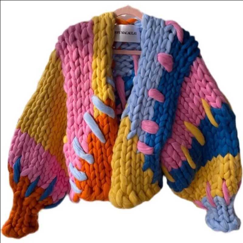 Pure wool sweater with thick thread long sleeved V-neck casual and soft knitted cardigan for women autumn and winter new style M260306