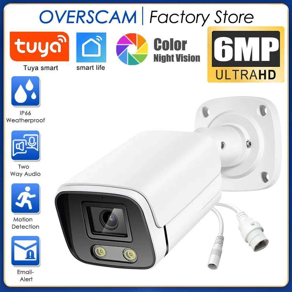 6MP Tuya IP Outdoor Surveillance H.265 Two Way Audio CCTV Color Night Vision Camera For POE System Smartlife Home 26W0306