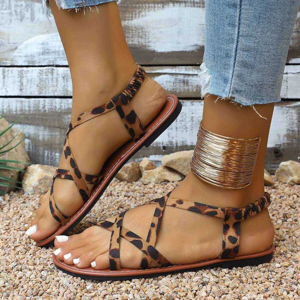 2025 Summer Flats Leopard Sandals Women Cozy Casual Shoes New Walking Slippers Outdoor Beach Slides Flip Flops